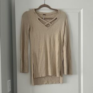 Free People Tan Long Sleeve Knit Top